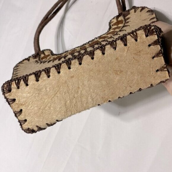 Vintage Handcrafted Brown & Cream Purse Shoulder Bag Handbag - Picture 8 of 13